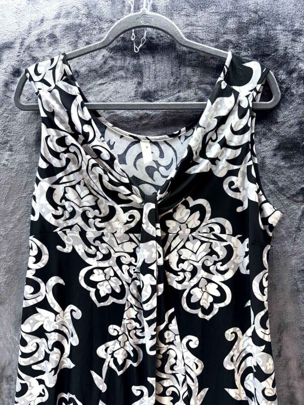 AC Fashion 2X Maxi Dress Black White Damask Sleeveless Twist Neckline Boho - Picture 2 of 14
